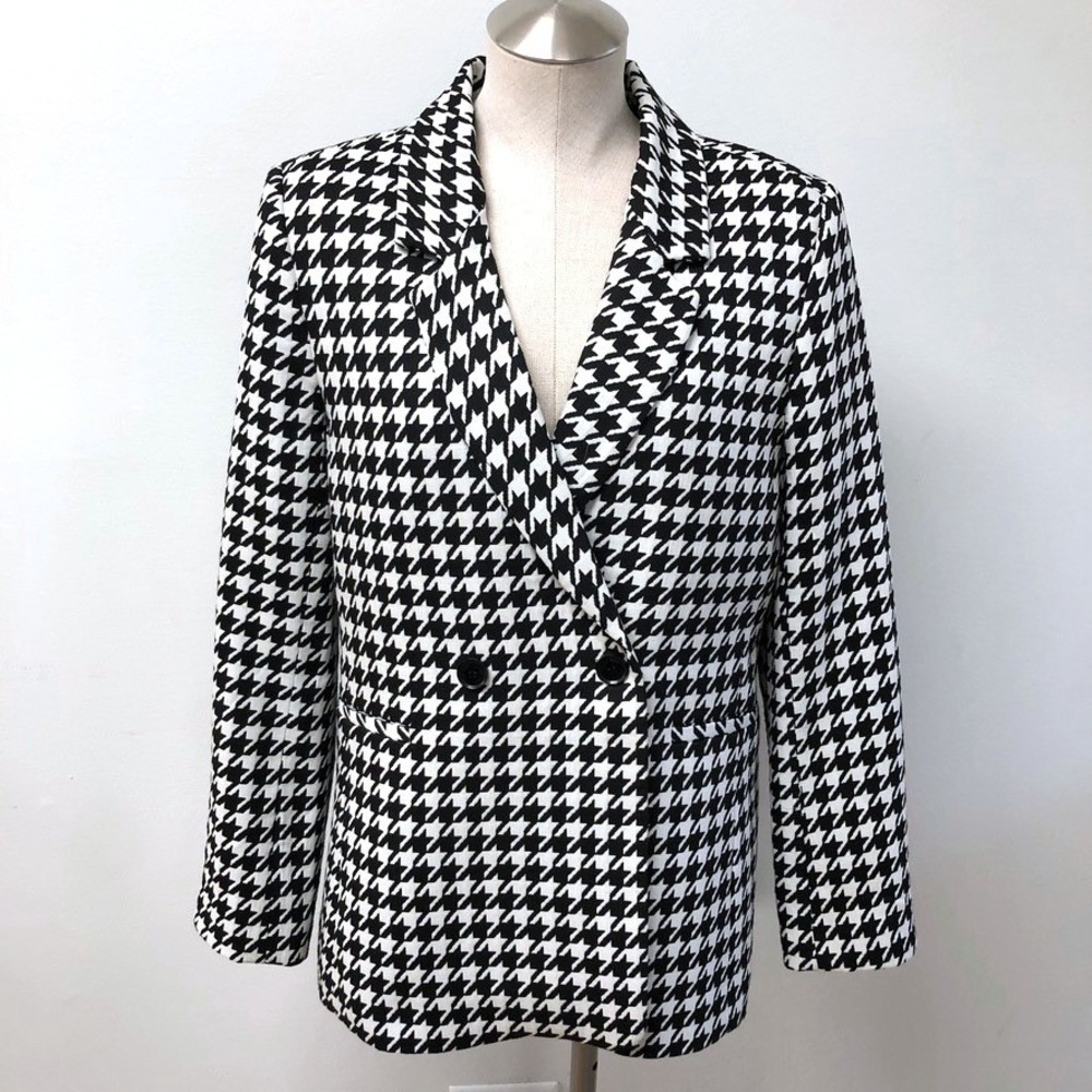 ANINE BING Blazer Womens Medium Black White Houndstooth Quinn Double Breasted